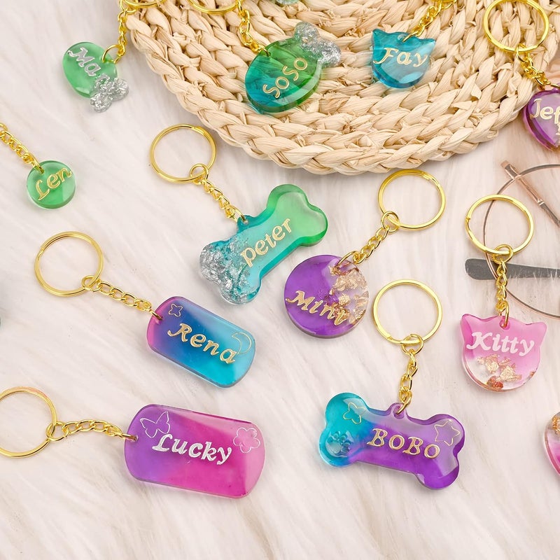 Actvty Pet Tag Resin Mold Silicone, Dog Tag Molds for Resin, Dog Bone Cat Shaped Keychain Silicone Resin Molds with 15Pcs Keychains DIY Crafts Making Tag Charm Pendant - Image 3